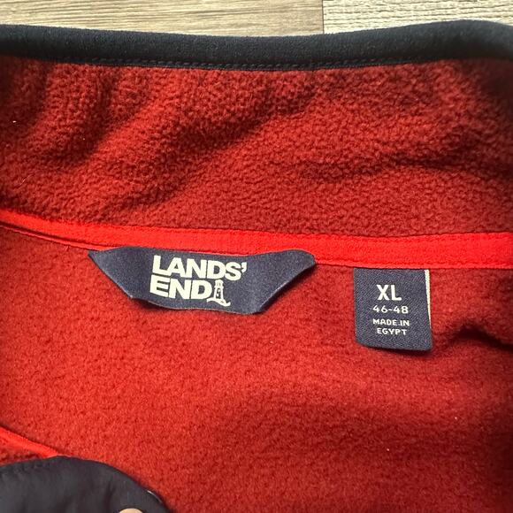 Lands End Oeko-Tex Blue Red Mens XL Colorblock Mock Neck Fleece Pullover Jacket - Picture 4 of 8